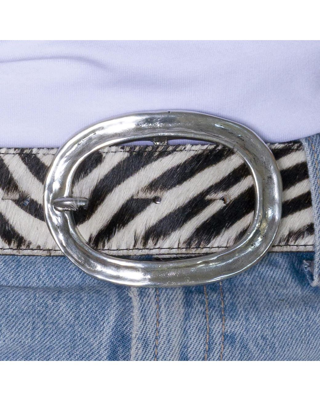 Peachy Belts Ltd Metallic Zebra Cowhide Belt & Detachable Chunky Oval Buckle