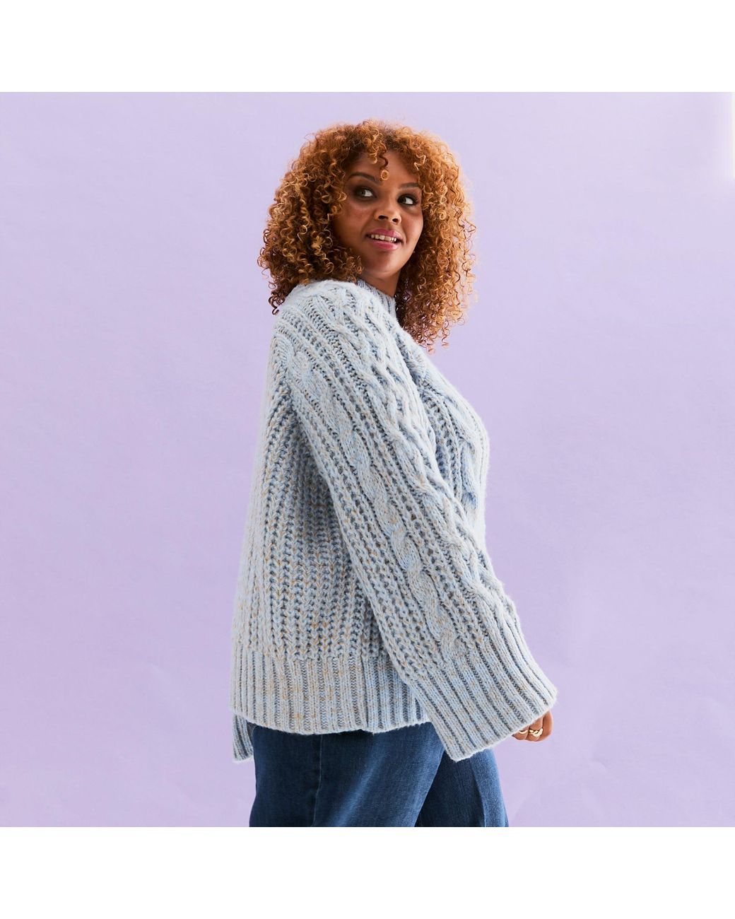 Cara & The Sky Blue Sarah High Neck Cable Wide Sleeve Jumper
