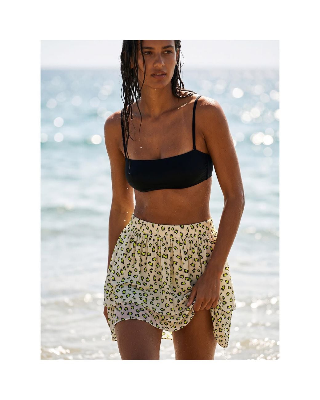 2KStyle Green Amalia Animal Print Layered Viscose Mini Skirt