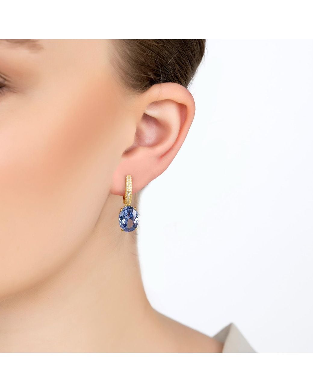 Latelita London Blue Alexandra Oval Drop Earrings Tanzanite