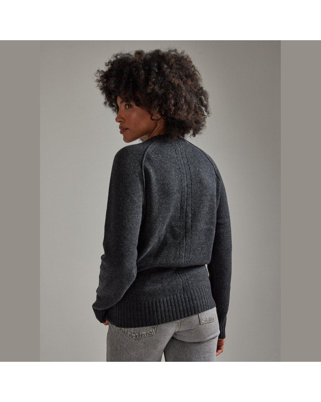 Salts Cashmere Gray Double Neck Trim Crew Neck Sweater