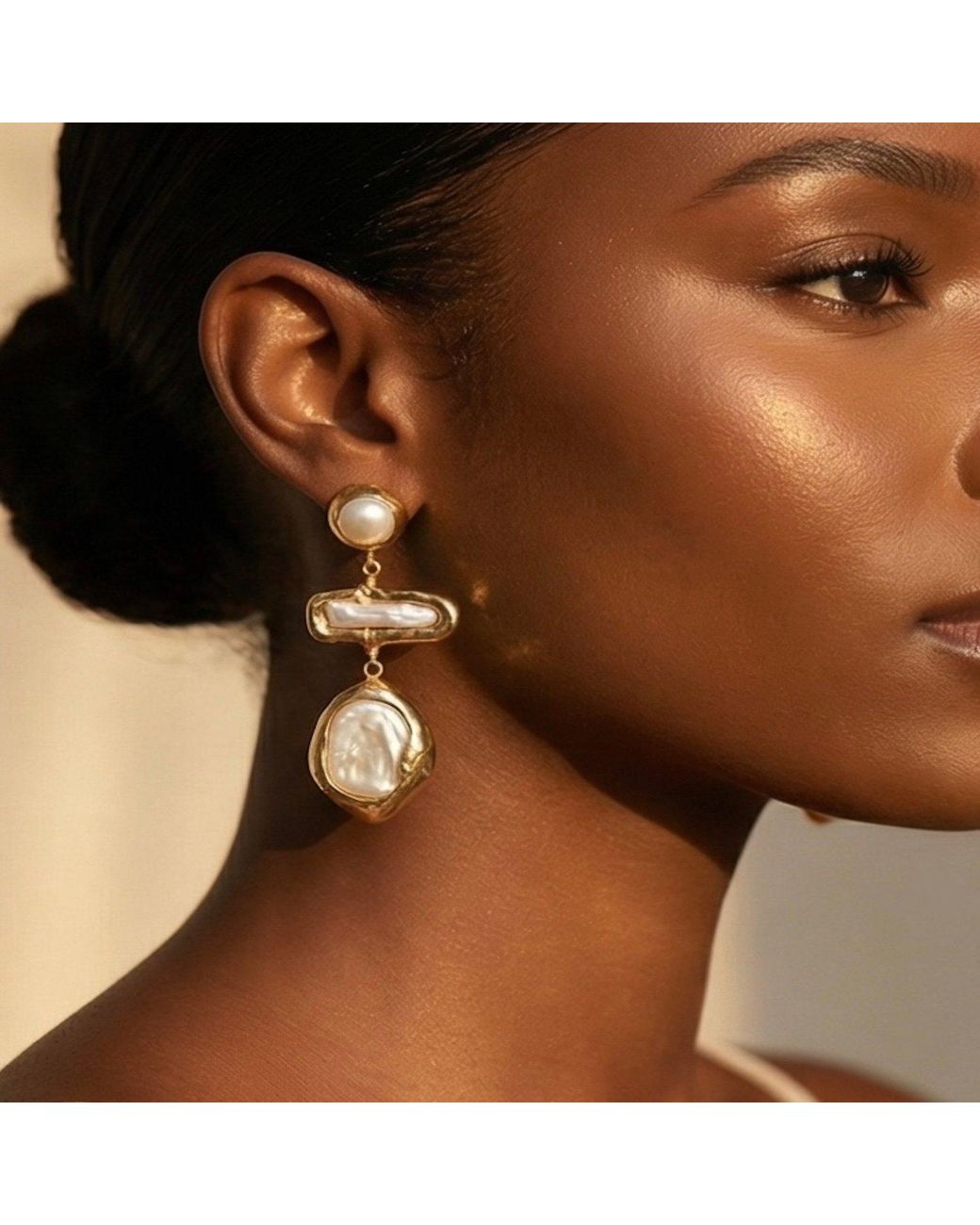 Divine Aria Metallic Lelia Natural Keshi Pearl Statement Dangle Earrings