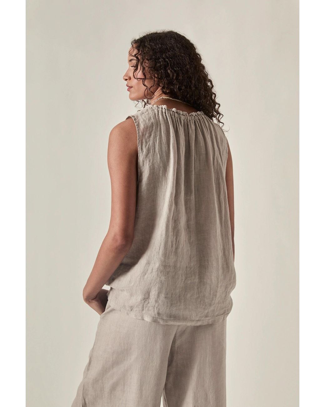 James Lakeland Gray Neutrals Taupe Pure Linen Sleeveless Top