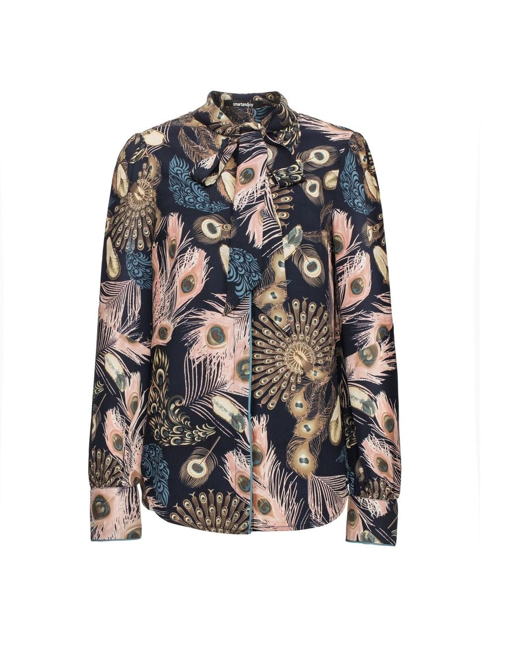 Smart and Joy Blue Bohemian Feather Print Shirt