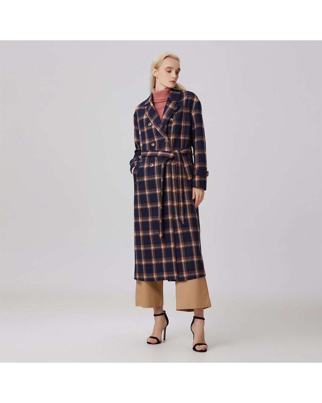 Smart and Joy Black Double Breasted Checks Coat