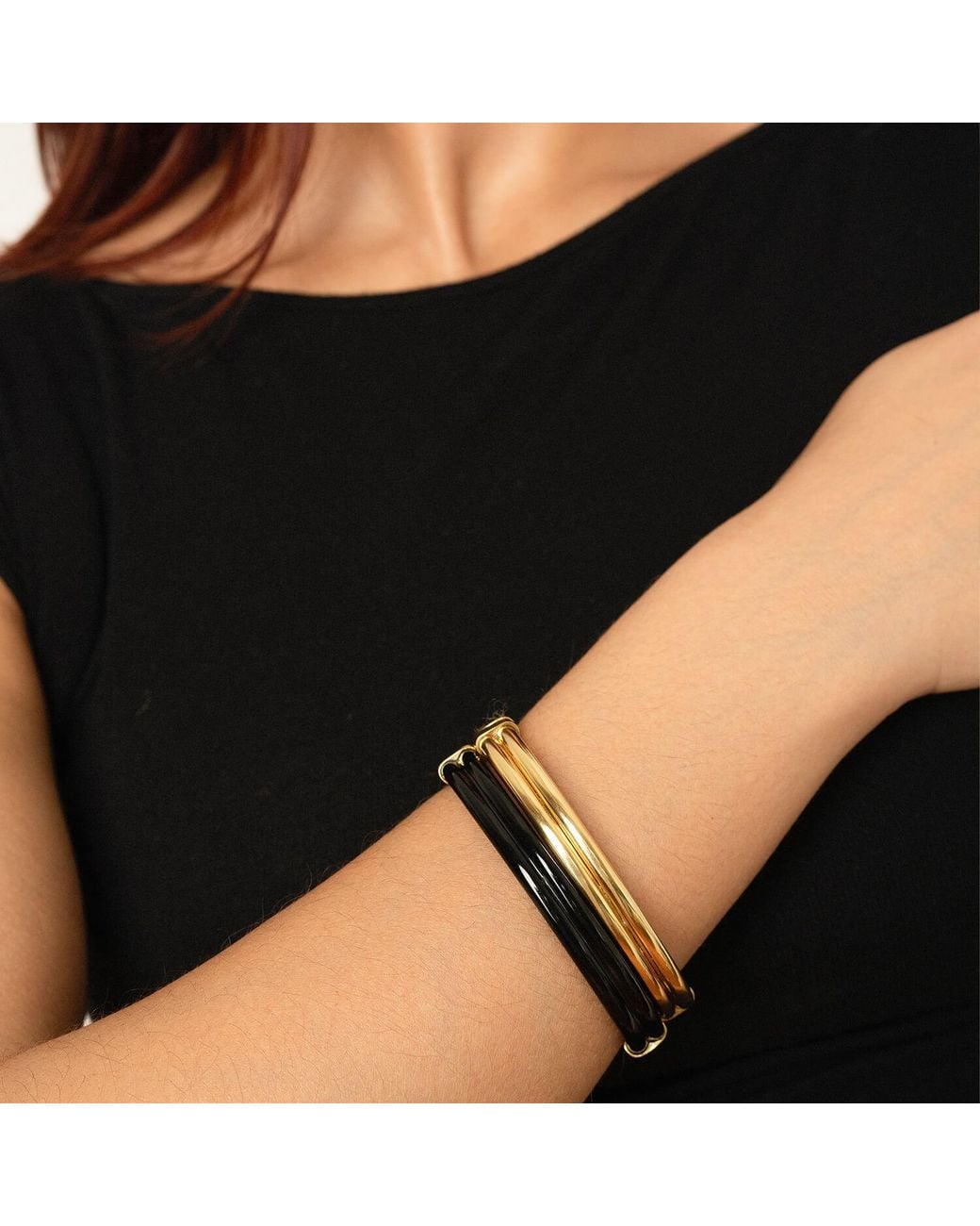 Gold & Honey Pink Ridge Lucite Hinge Bangle
