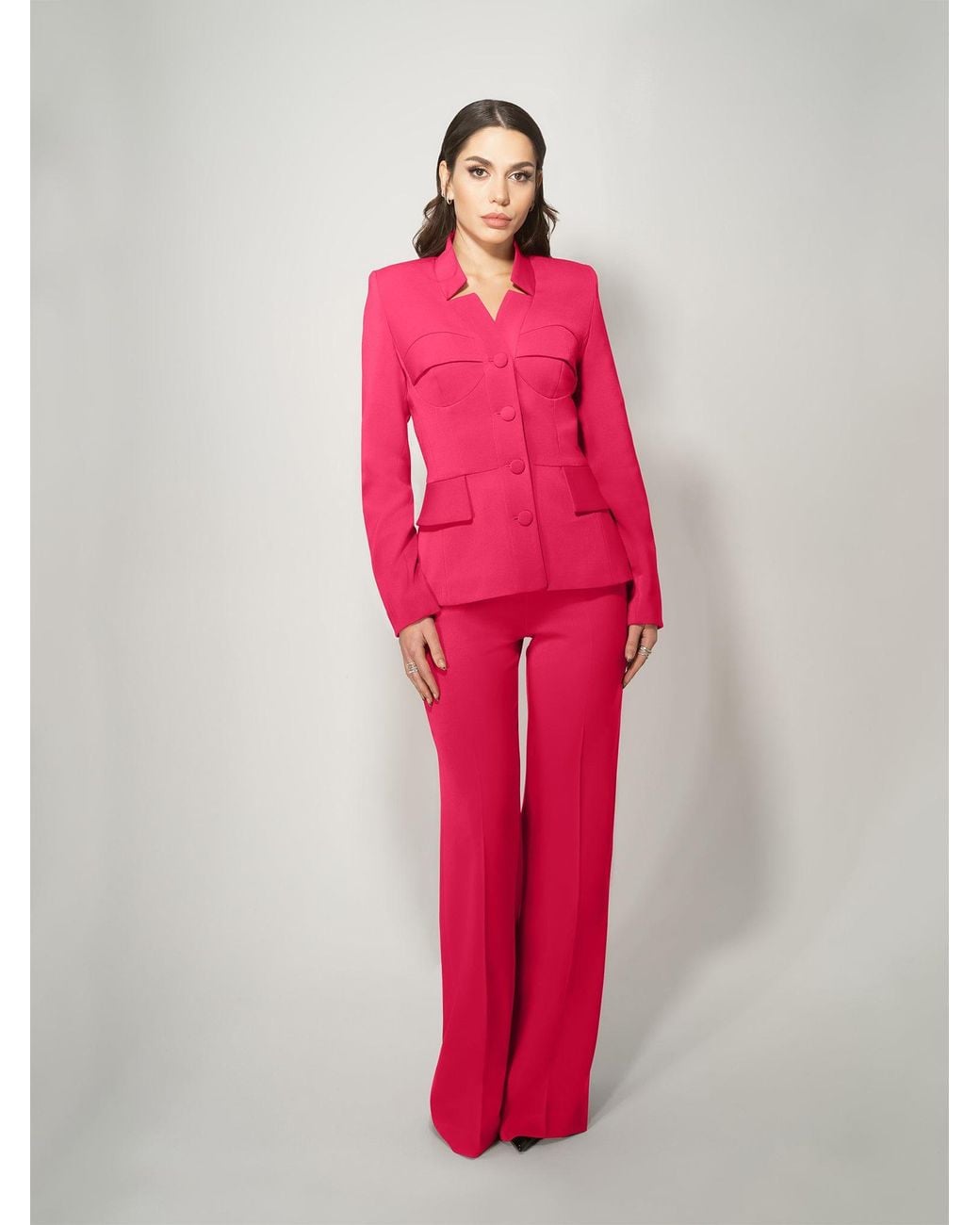 Tia Dorraine Pink High-Waist Flared Trousers Hot