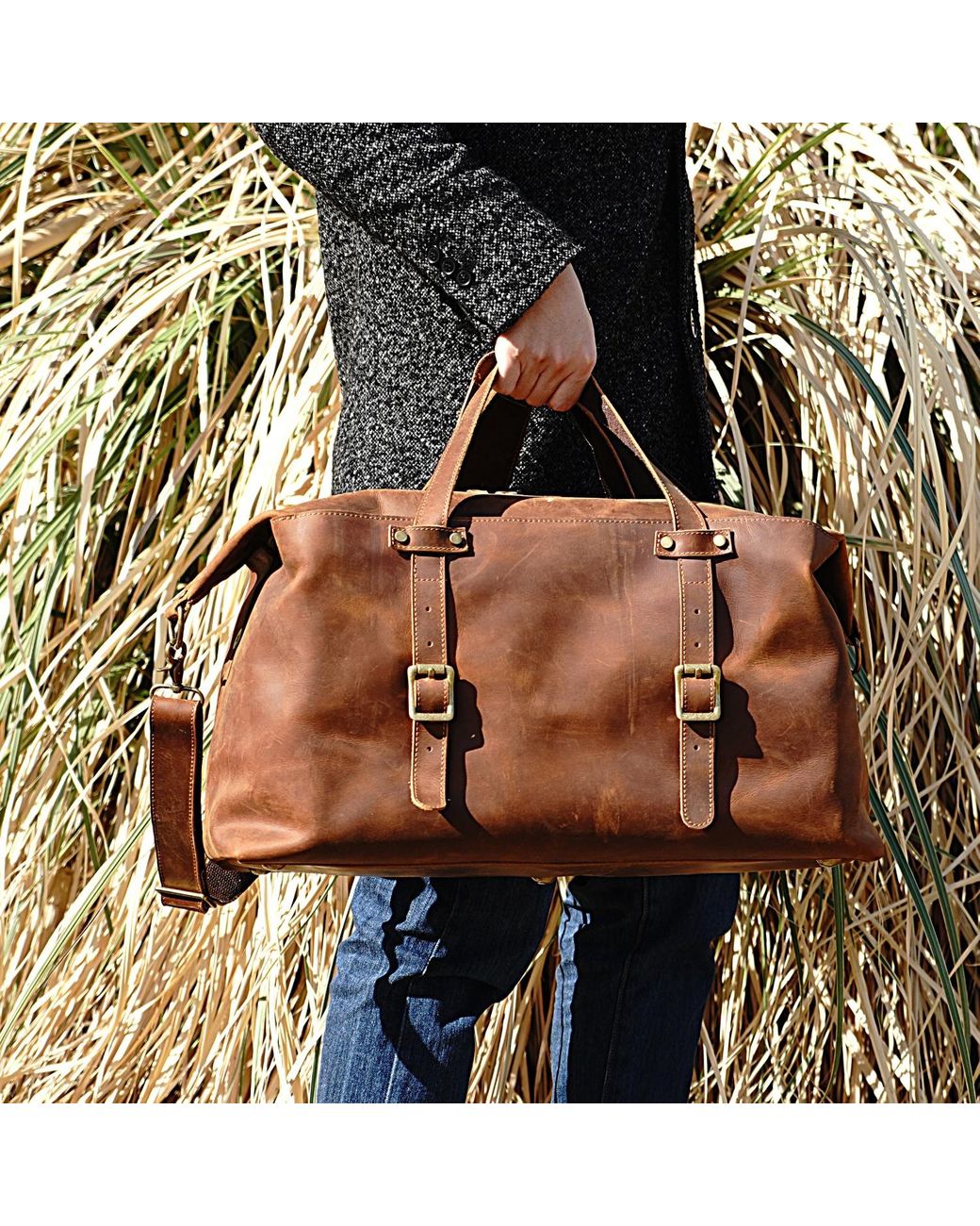 Touri Brown Large Genuine Leather Holdall for men