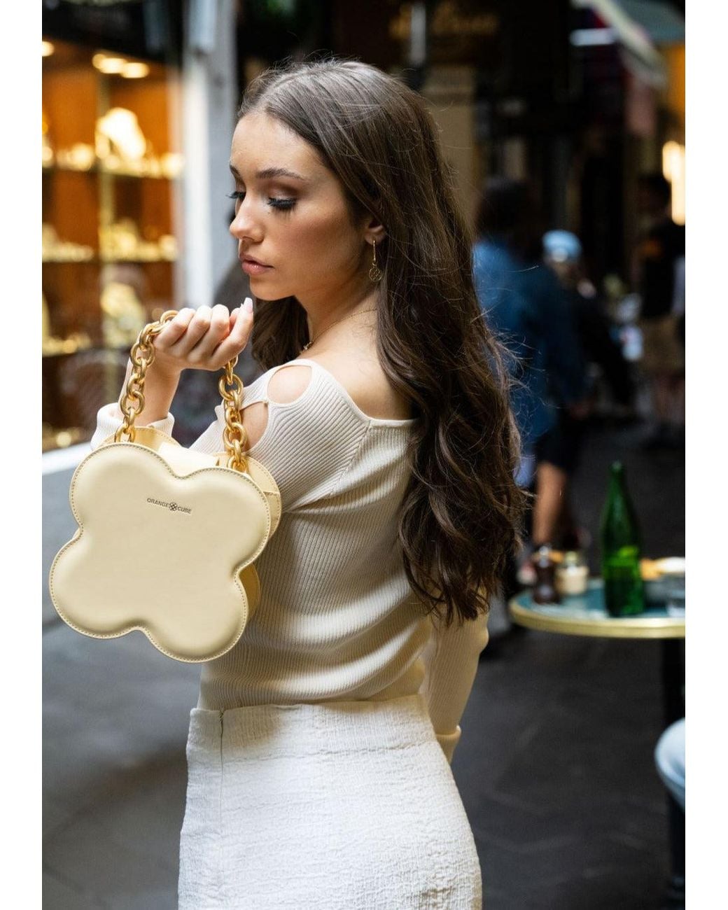 Orange Cube Metallic Large Lucky Clover Handbag