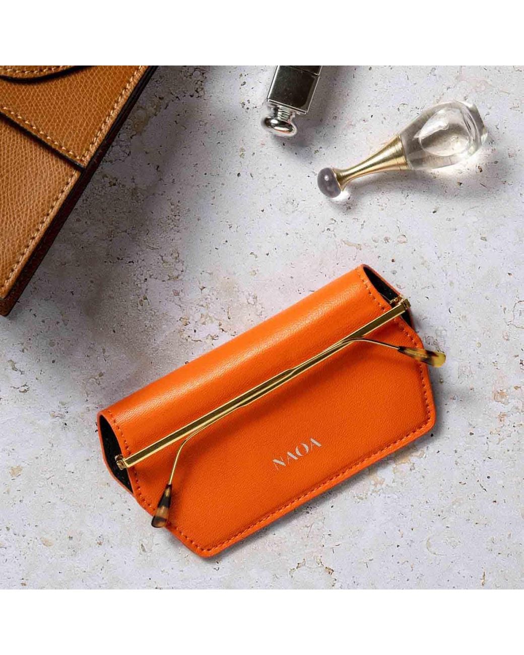 Naoa Orange Two Pack Apple-Leather Slim Glasses Case