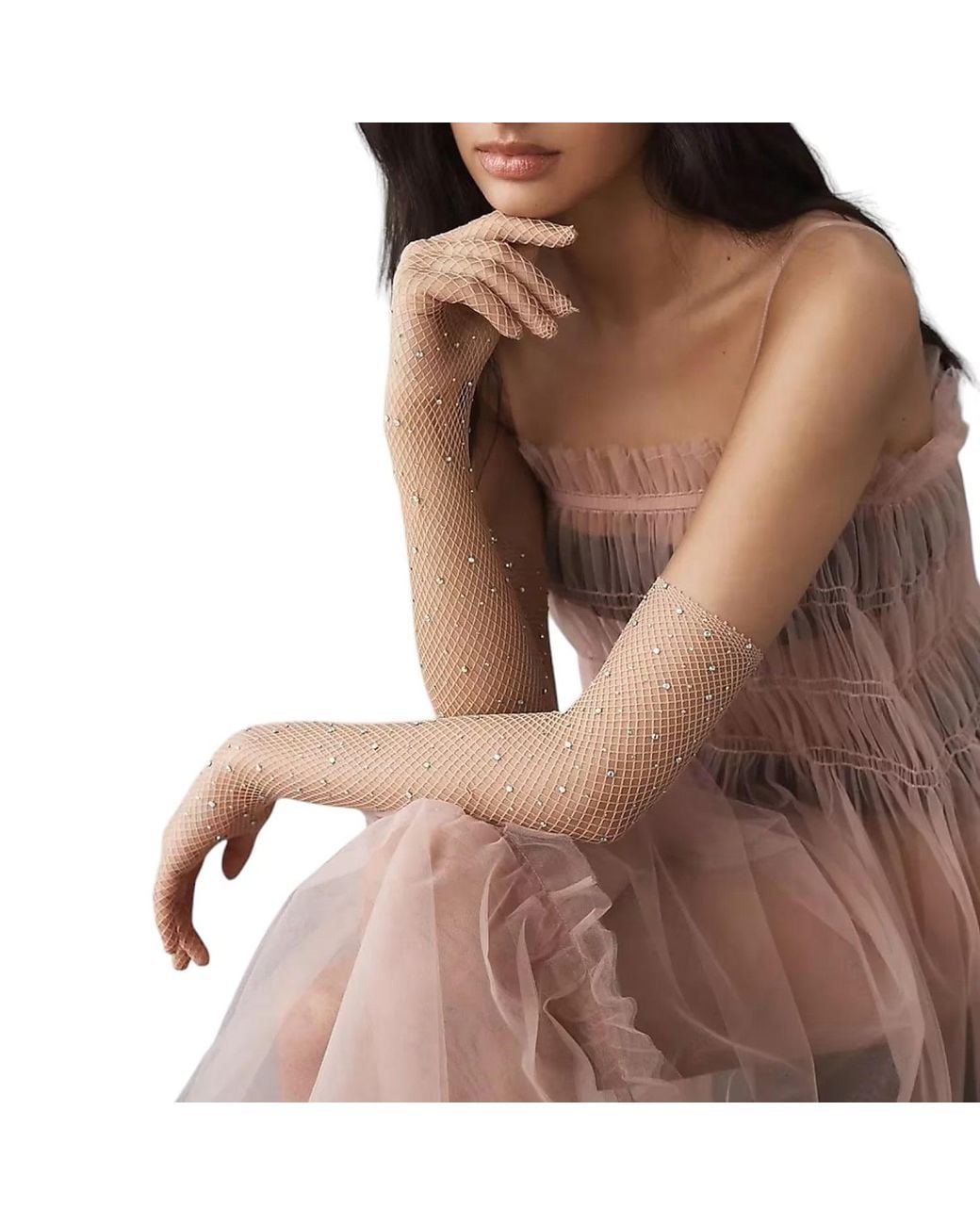 HIGH HEEL JUNGLE by KATHRYN EISMAN White Neutrals Glitter Fishnet Opera Glove