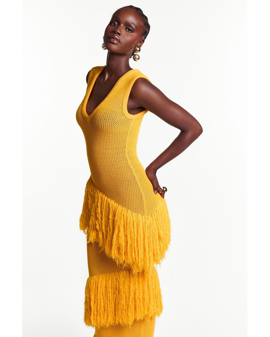 Ofuure Yellow Uyai Fringe Maxi Dress
