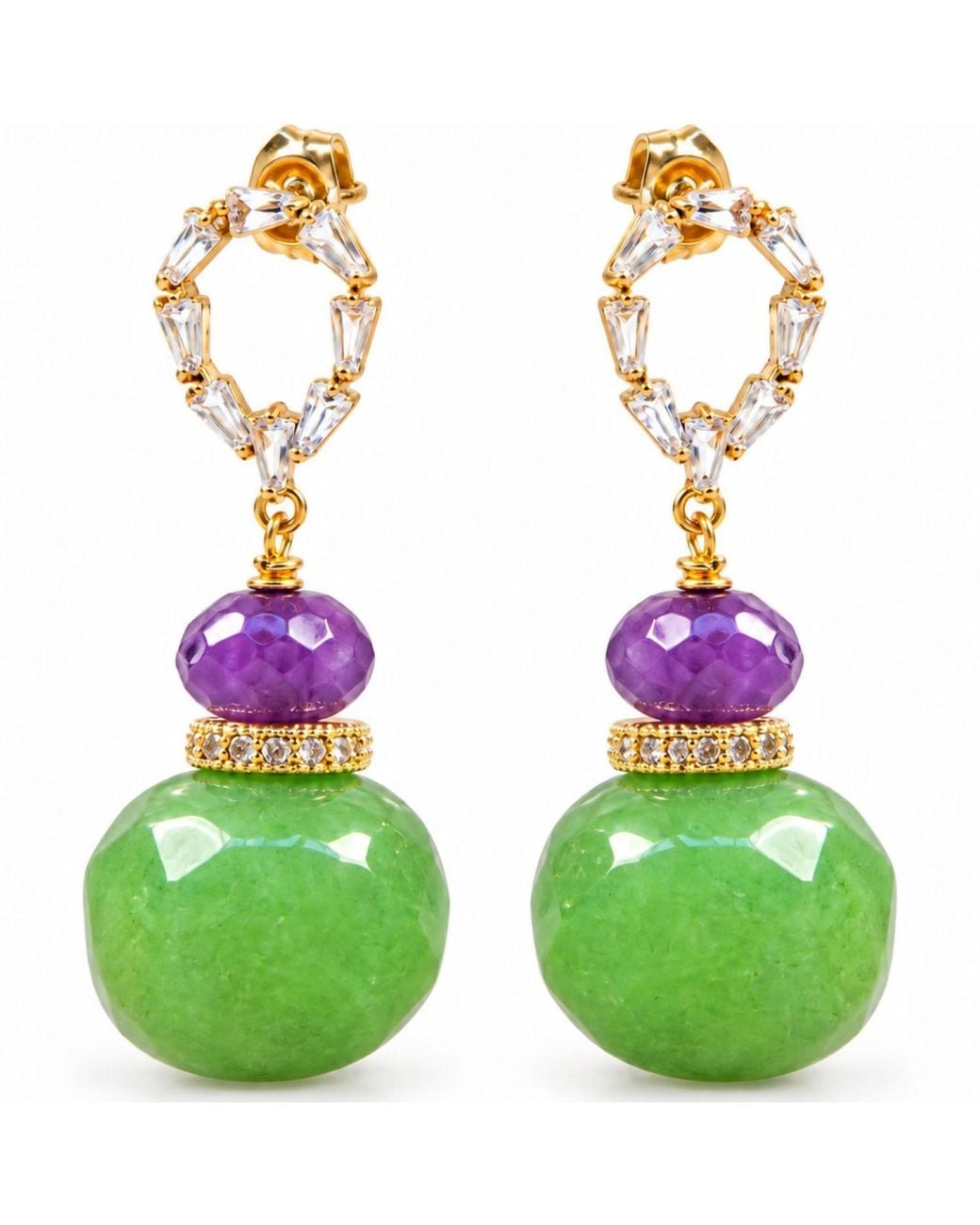 Way to Chic Green Agate Crystal-Stud Statement Earrings