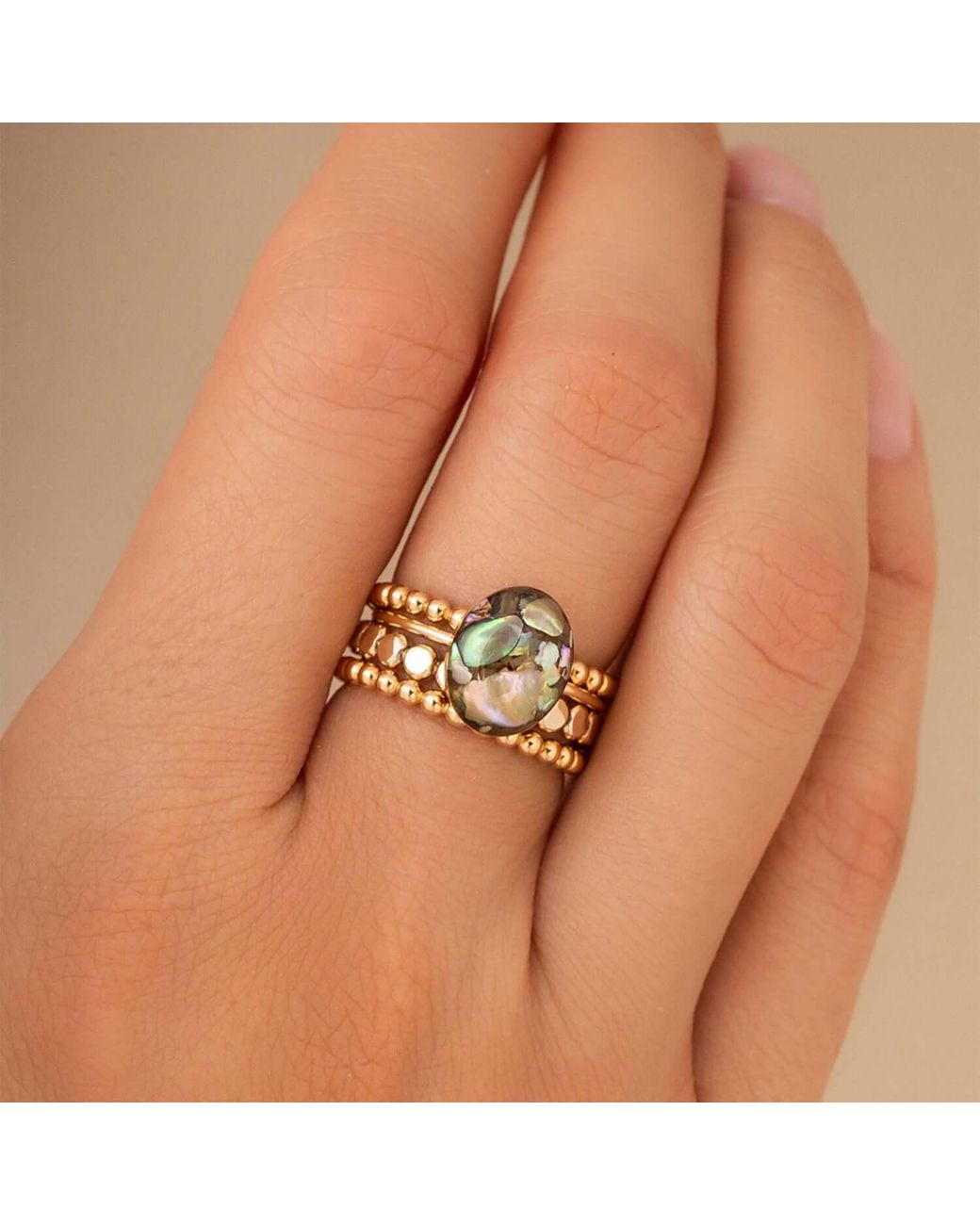 Kate Koel White Beaded Dot Stacking Ring