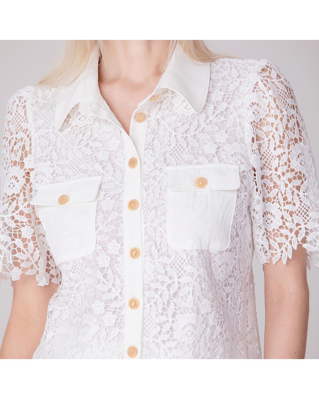 Smart and Joy White Lace And Center Buttons Shirt