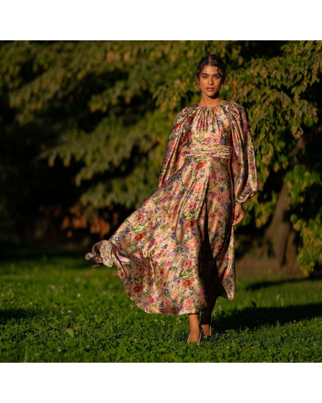 Sofia Tsereteli Pink Garden Treasure Silk Satin Dress