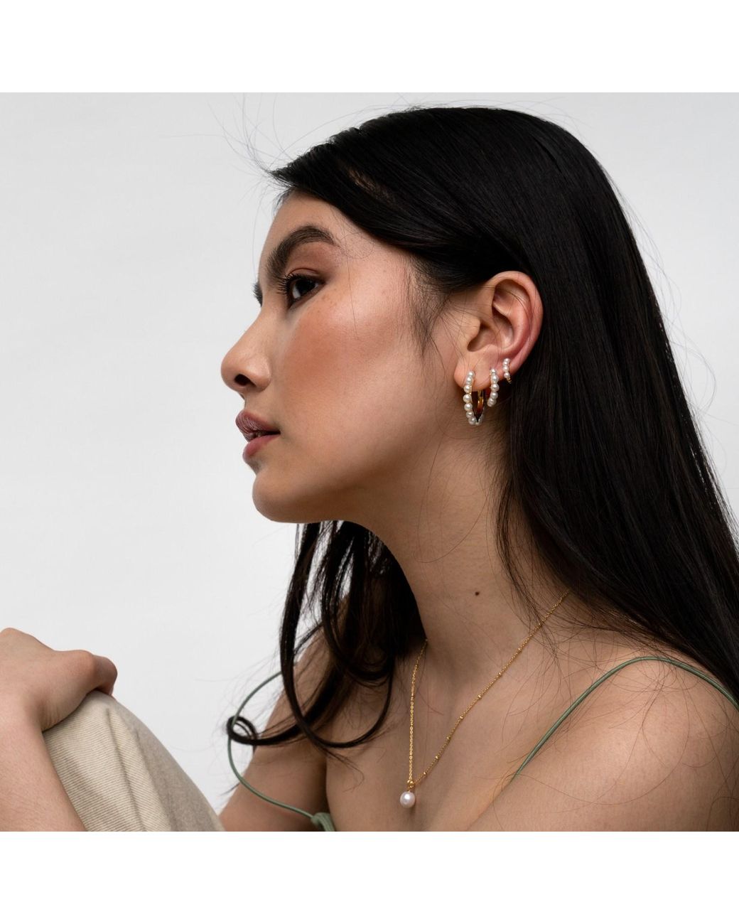 Dower & Hall Metallic Small Luna Pearl Huggie Hoops