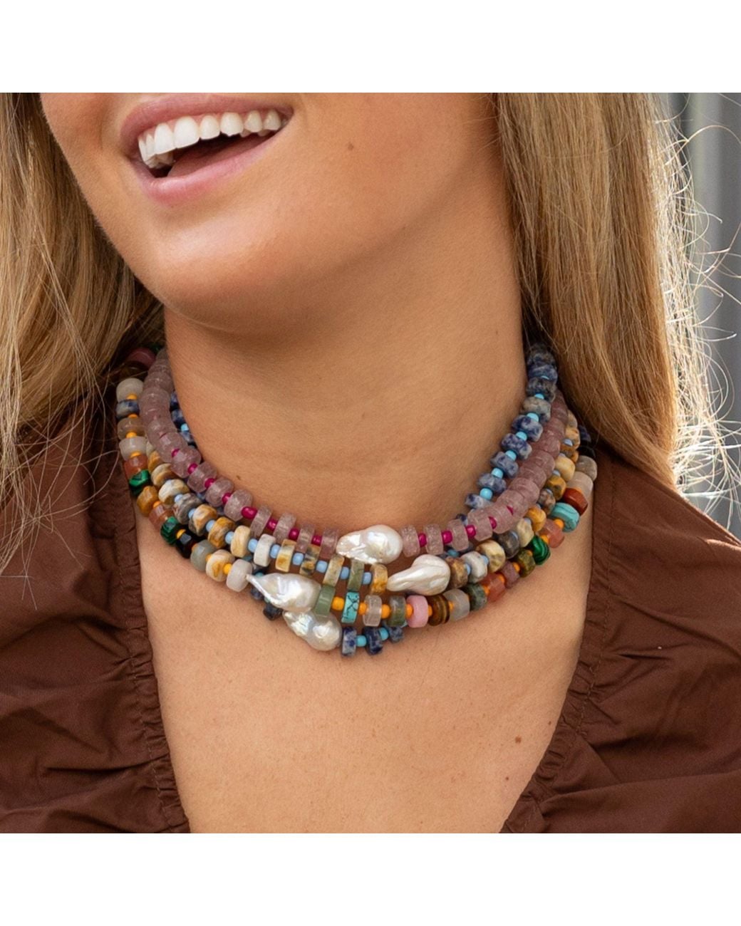 Christina Greene Metallic Coastal Calm Baroque Pearl Beaded Necklace