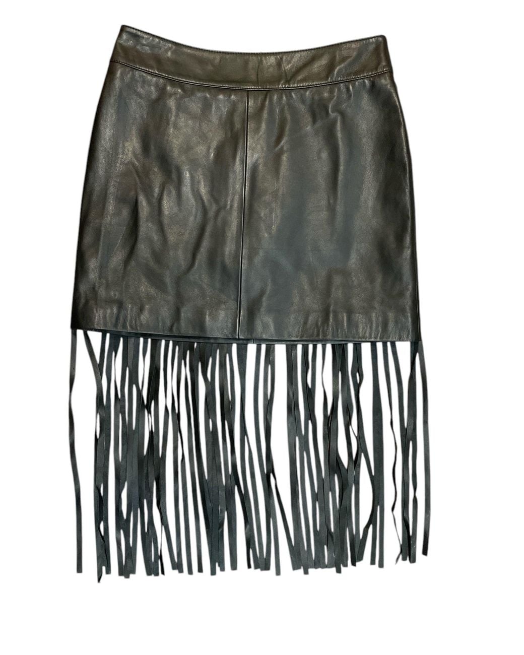 Any Old Iron Gray Leather Fringey Skirt