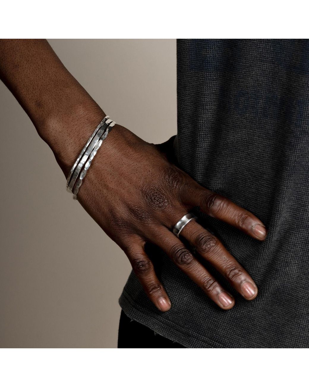 Dower & Hall Metallic Wide Waterfall Ring for men