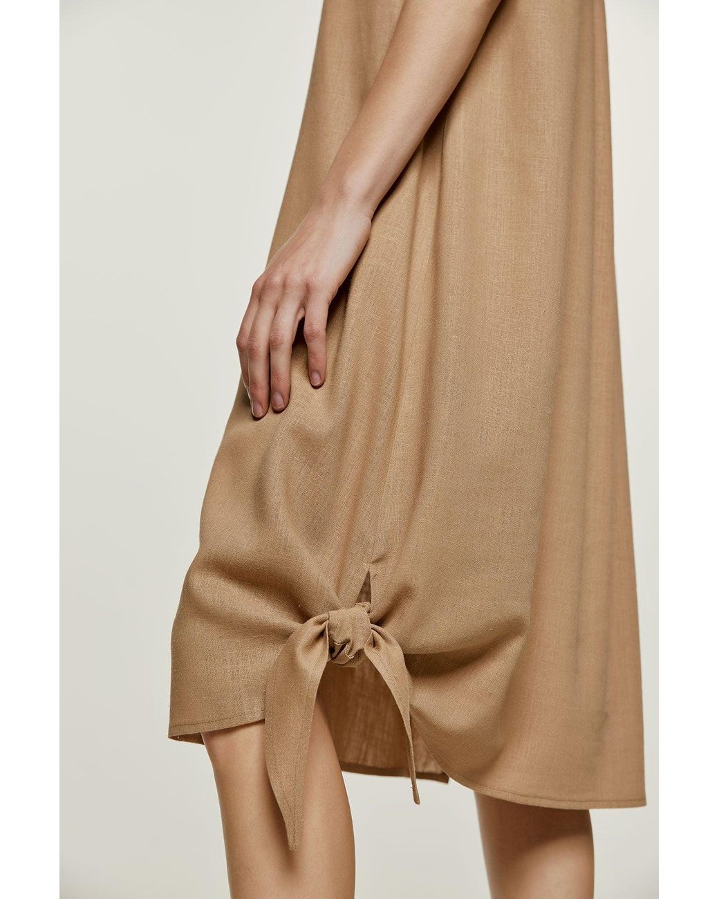 Conquista Natural Neutrals Midi Dress With Tie Detail