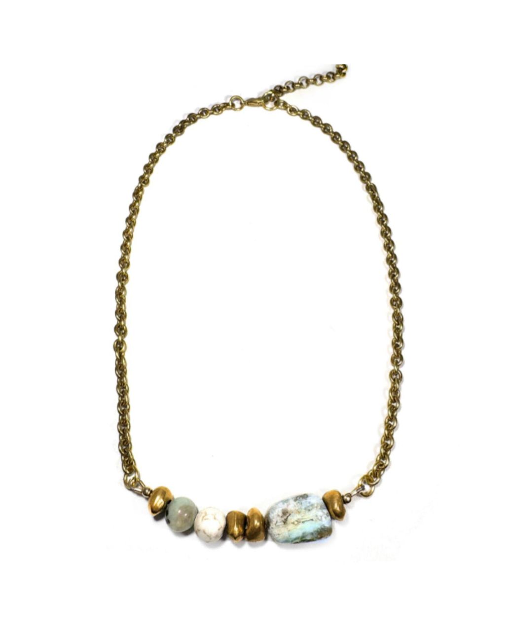 Rachel Nathan Metallic Neutrals Meridian Peruvian Opal & Kiwi Jasper Necklace