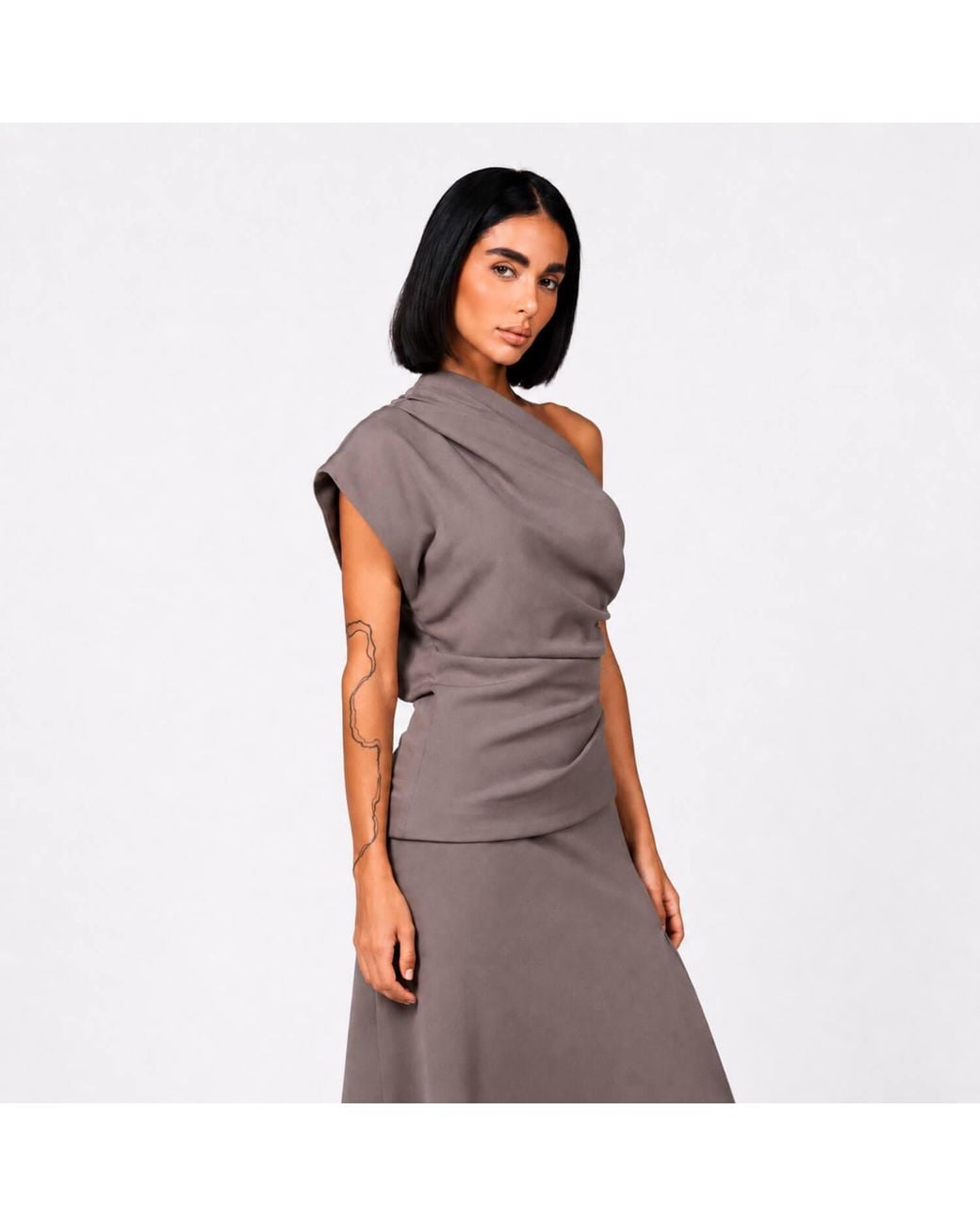 Elamins Gray Asymmetric Drape Top