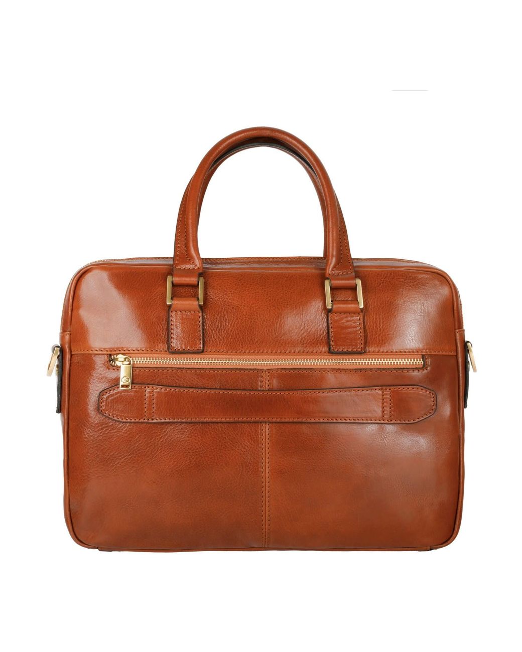 Time Resistance Brown Cognac Leather Briefcase Laptop Bag for men