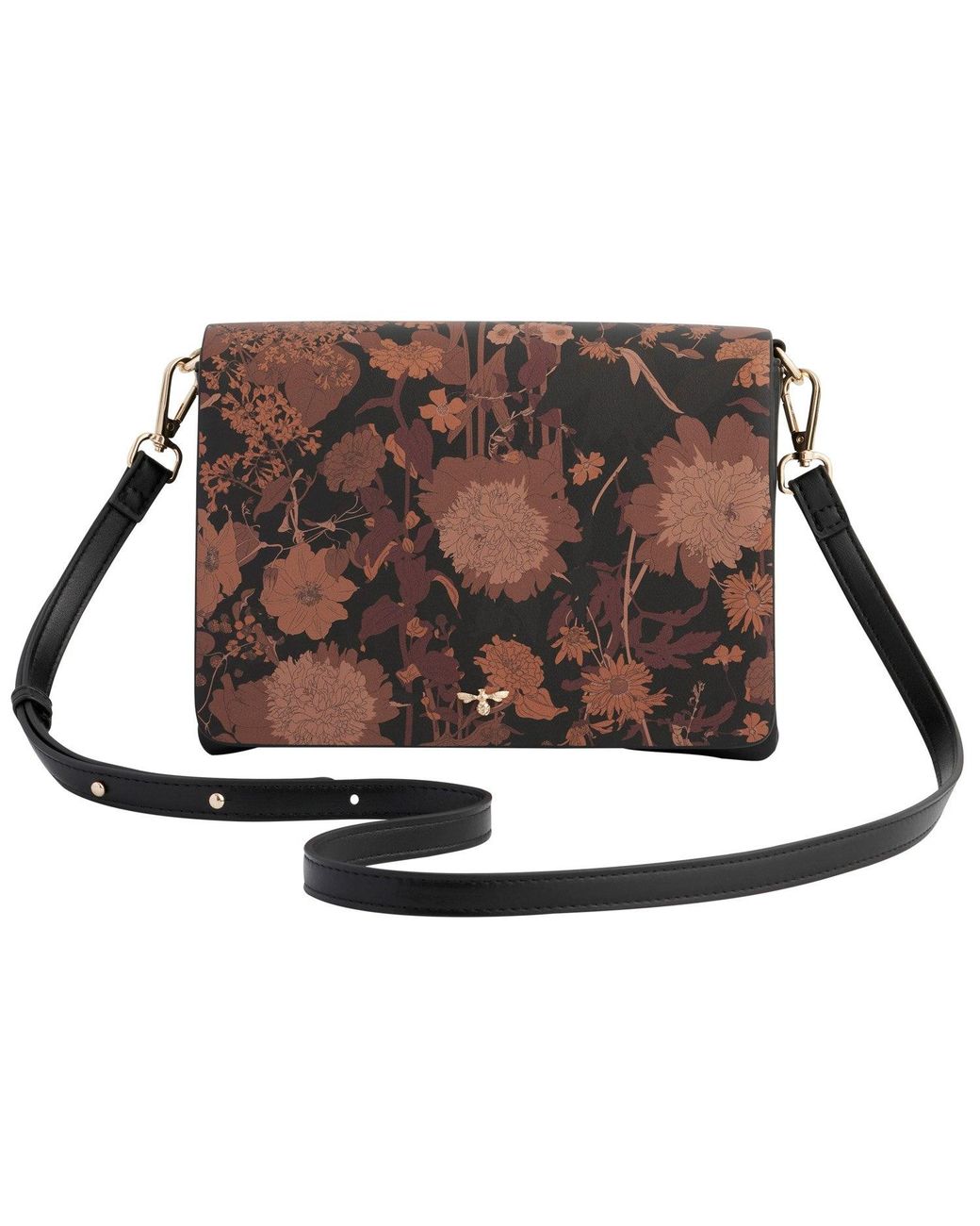 Fable England Brown Deco Blooms Crossbody Handbag