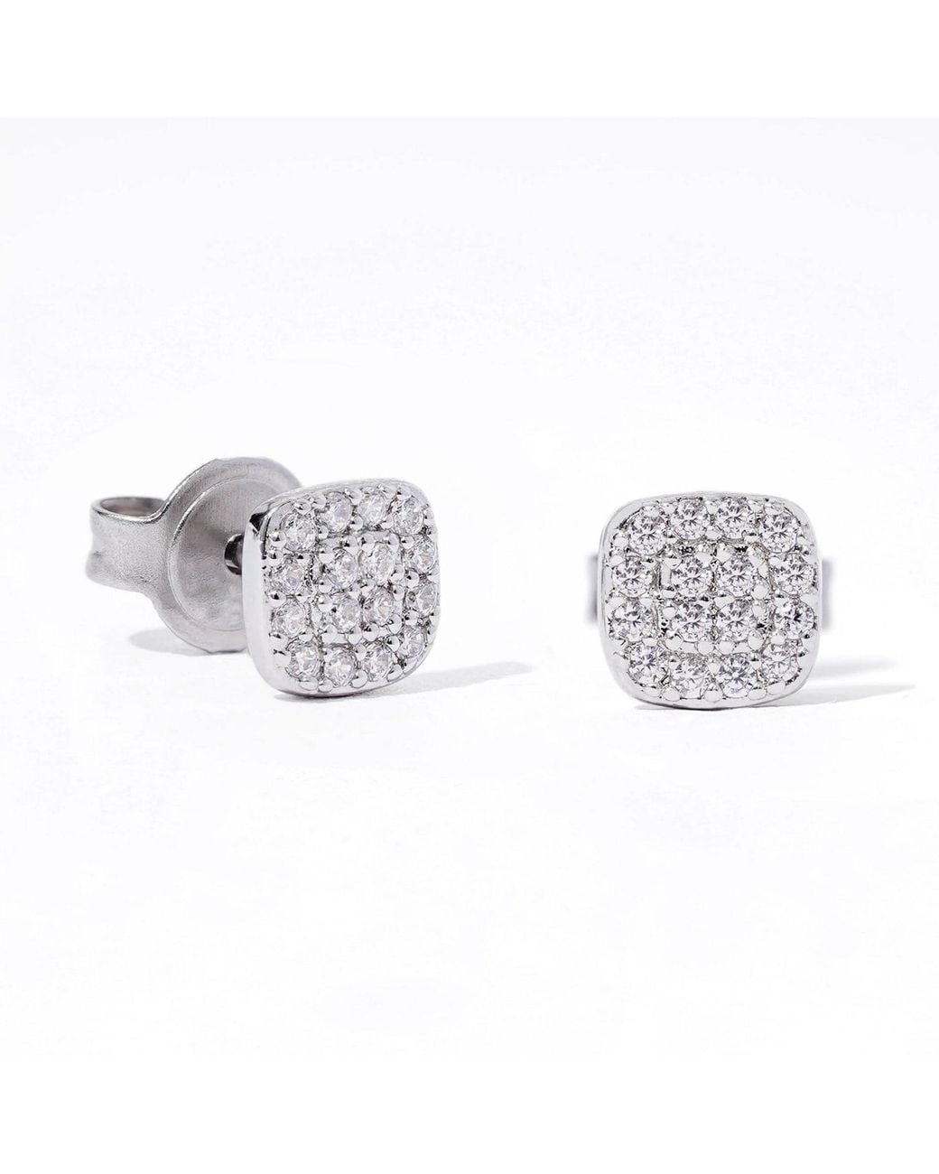 Diamonbliss Metallic Square Shape Pave Dainty Earrings, Platinum