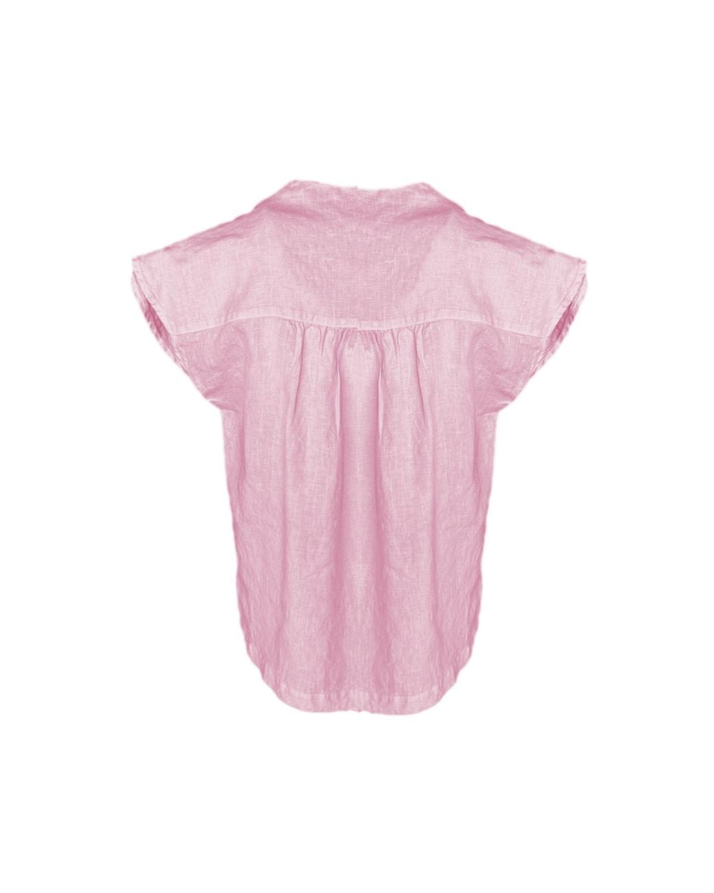 Haris Cotton Pink Linen V-Neck Blouse With Short Flutter Sleeves Powder