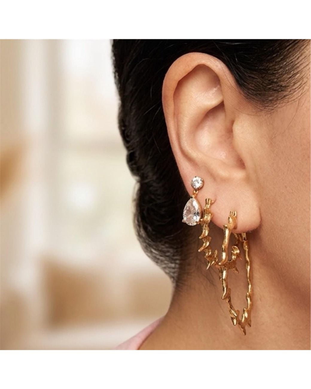 Jagged Halo Jewelry Metallic Yennefer Spike Medium Size Hoop Earrings