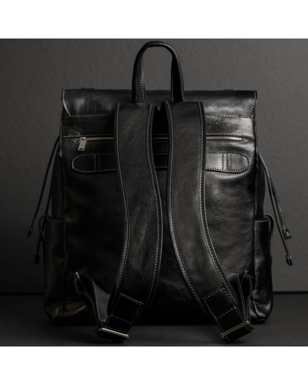 Time Resistance Black Leather Backpack for men