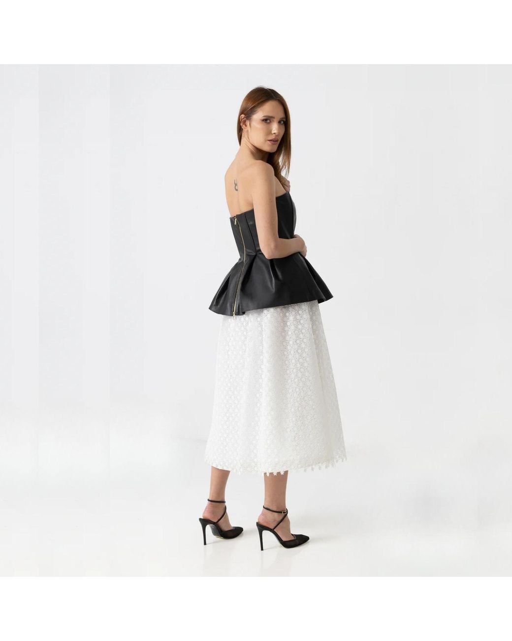 IZABELA MANDOIU White Floral Lace Midi Skirt