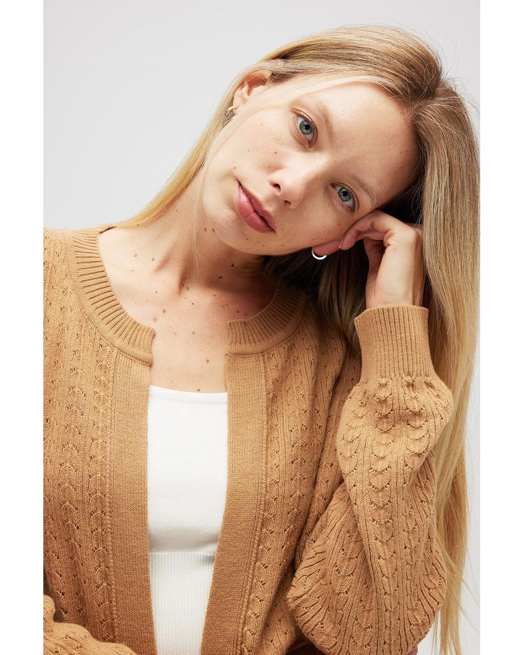Peraluna Natural Zeyna Openwork Long Cardigan