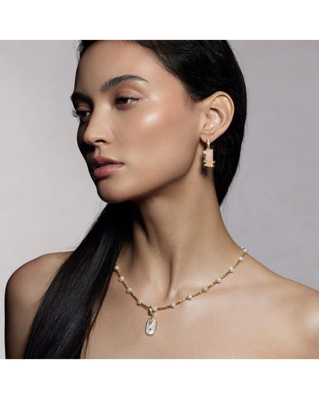 Freqnc Atelier Metallic Cassie Natural Freshwater Pearl Necklace