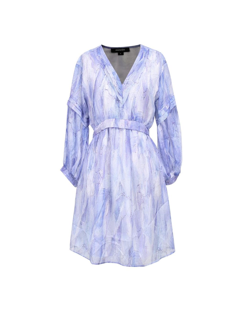 Smart and Joy Blue Short Trapeze Chiffon Dress With Abstract Print