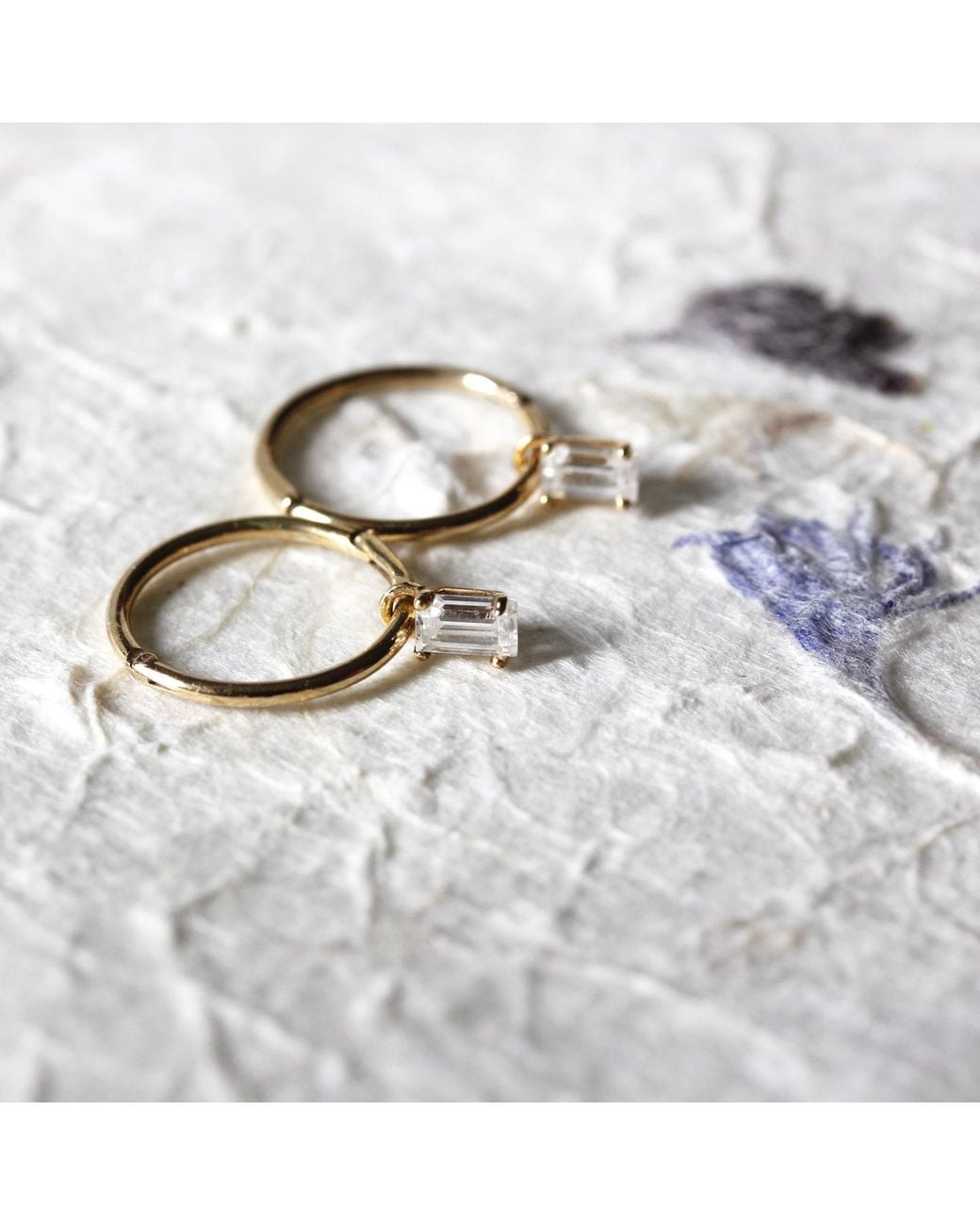 Lee Renee White Baguette Clicker Hoop Earrings