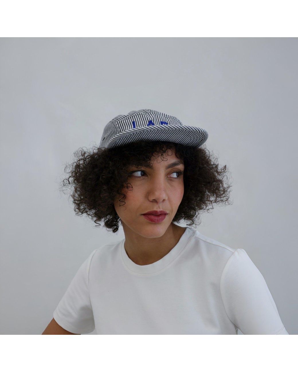 London Atelier Byproduct Gray Lab Striped Embroidery Logo Hat