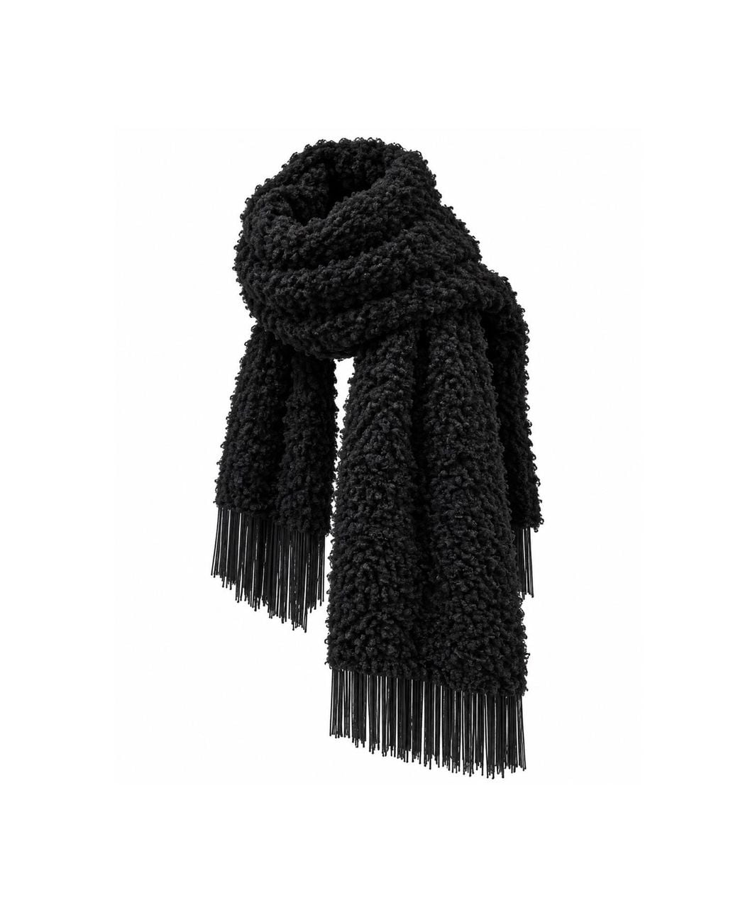 Julia Allert Black Long Textured Scarf With Fringe
