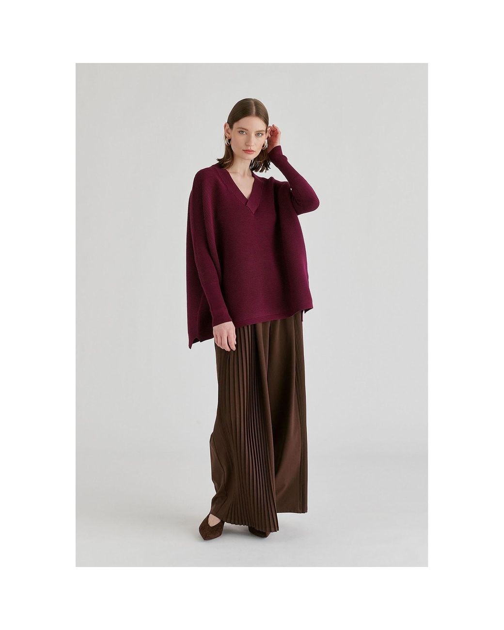 Paisie Purple V-Neck Ribbed Jumper