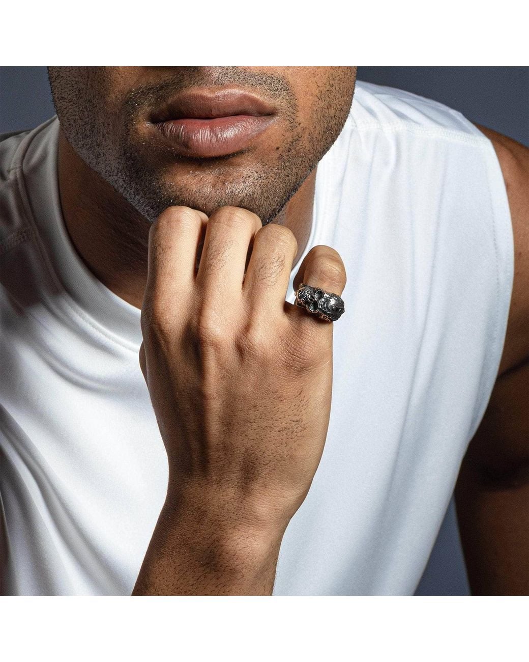 German Kabirski Metallic Seraph Ring With Sculpted Skull Relief for men