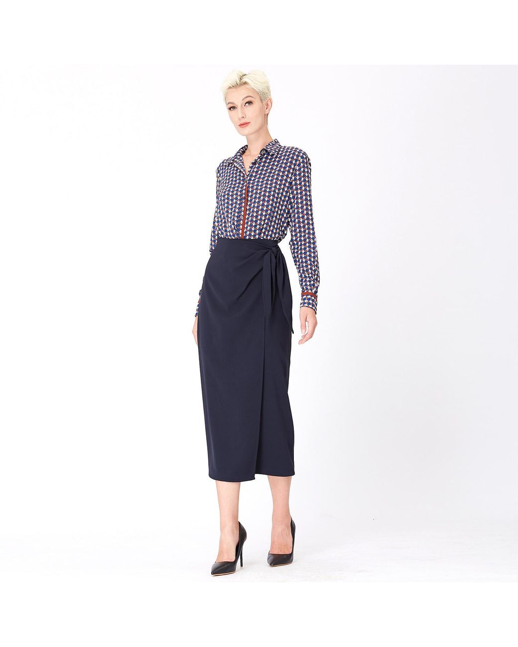 Smart and Joy Blue Wrap Skirt Tied On Side