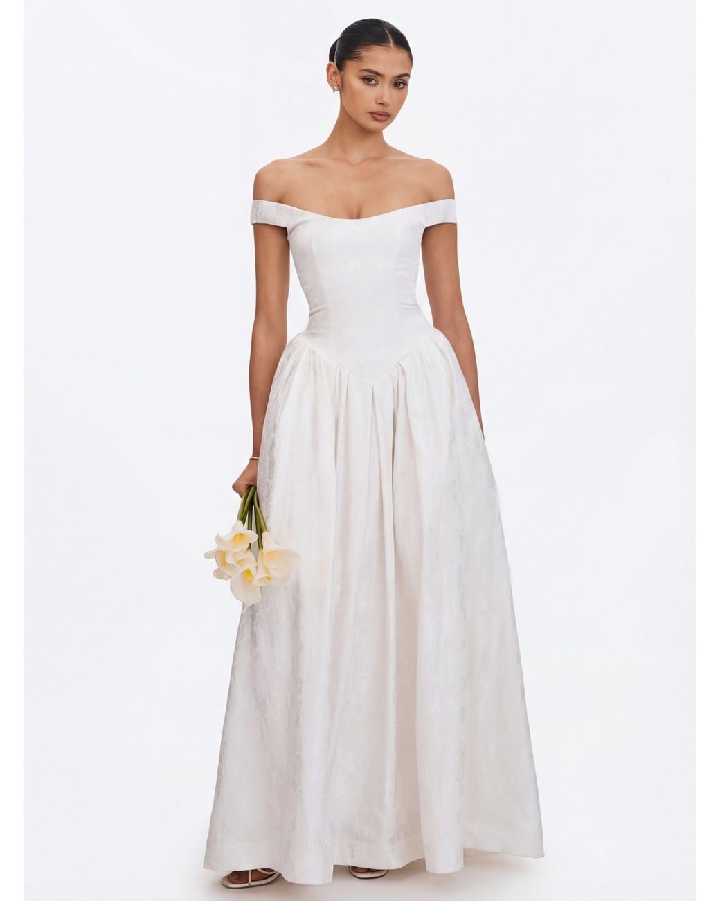 Miss Circle New York White Tinsley Jacquard Bardot Wedding Gown