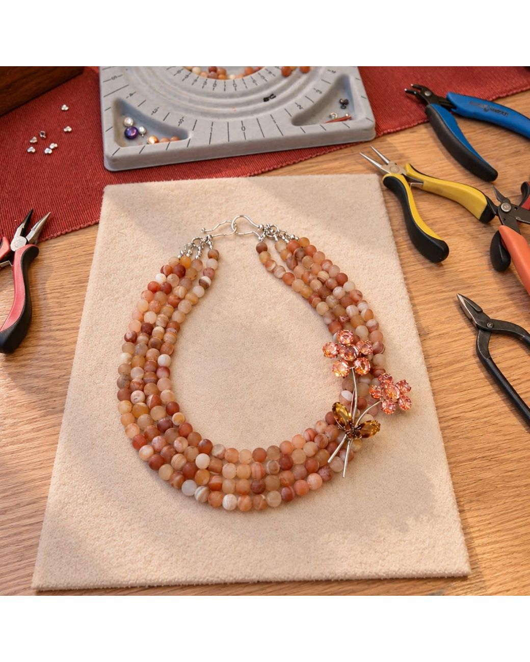 Way to Chic Orange Autumn Blossom Multi-Strand Frosted Agate Necklace