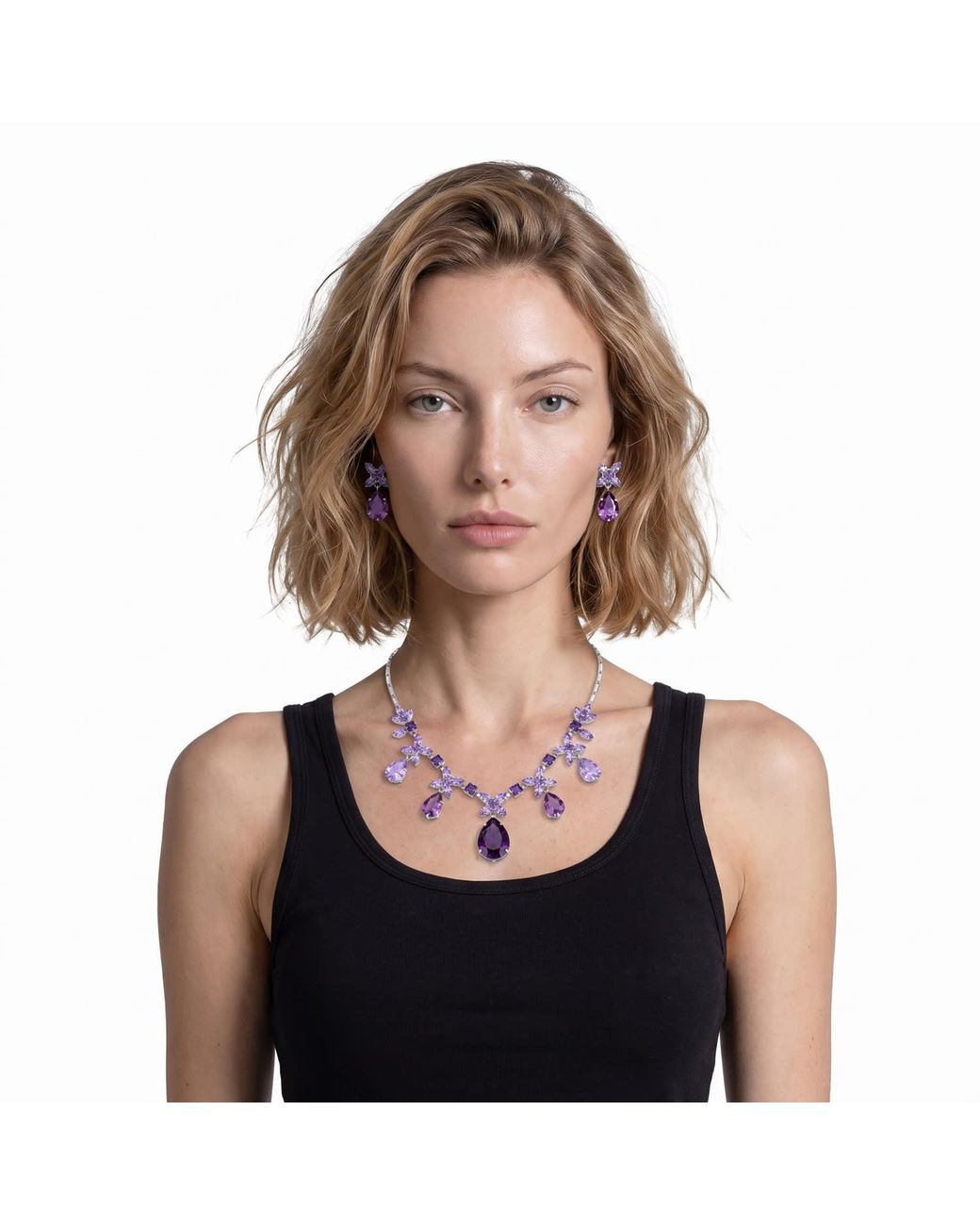 Modenaire White Elegant Crystal Necklace And Earrings Set