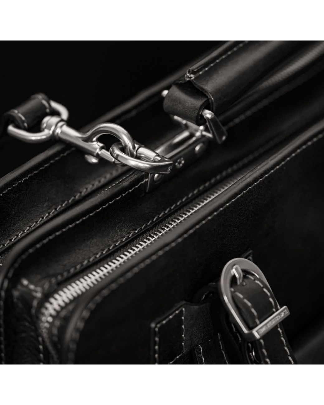 Time Resistance Black Leather Large Satchel Bag Briefcase for men
