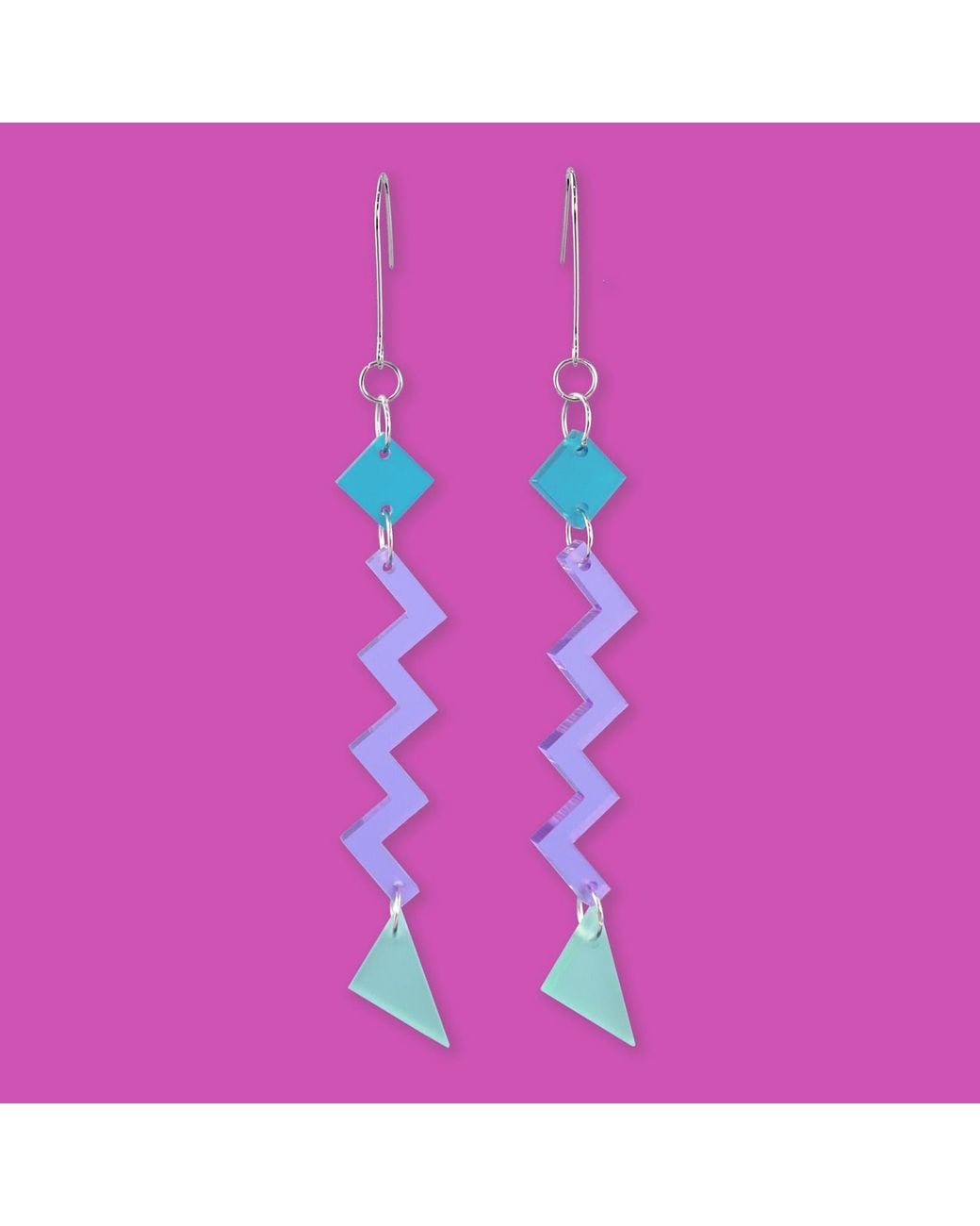 By Chavelli Blue Geometric Zig Zag Retro Dangly Earrings
