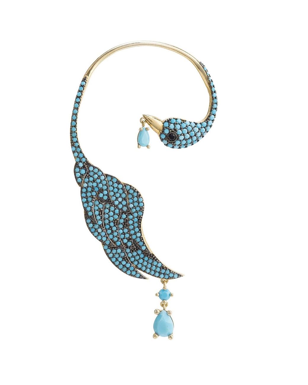 Latelita London Blue Bird Paradise Ear Climber Turquoise Gold Right