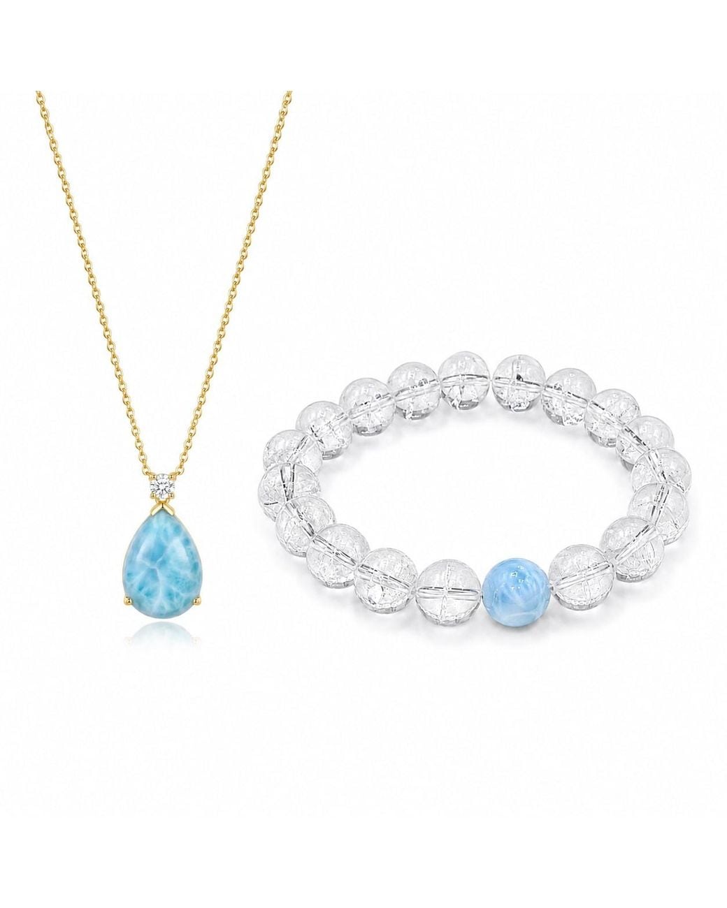 Ormiro Blue Mermaid's Tear Larimar Necklace & Bracelet Jewelry Set